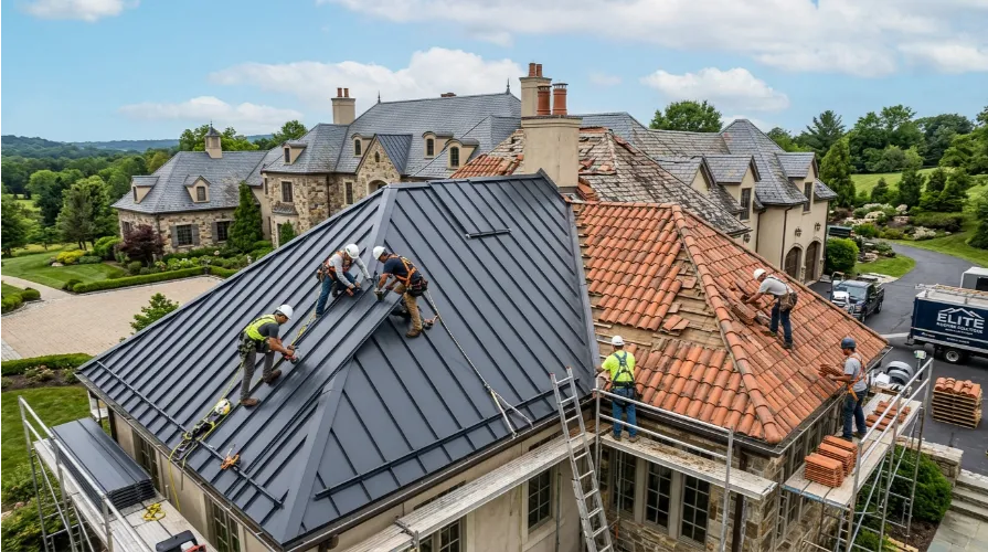 Professional installation of metal roofing and terracotta roof tiles